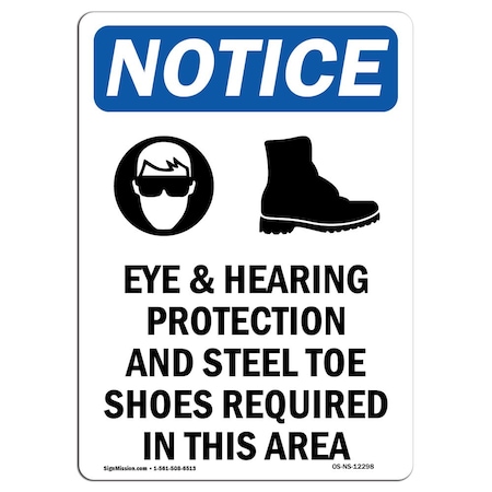 Signmission OSHA Notice Sign, Eye & Hearing Protection With Symbol, 14in X 10in Aluminum, 10" W, 14" H, Portrait OS-NS-A-1014-V-12298